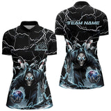 Maxcorners Custom Black And Blue Lightning Grim Reaper Bowling Men Polo Shirt, Halloween Outfit MT0609