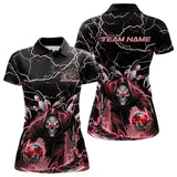 Maxcorners Custom Black And Red Lightning Grim Reaper Bowling Men Polo Shirt, Halloween Outfit MT0609