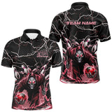 Maxcorners Custom Black And Red Lightning Grim Reaper Bowling Men Polo Shirt, Halloween Outfit MT0609
