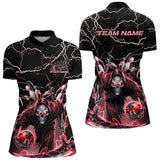 Maxcorners Custom Black And Red Lightning Grim Reaper Bowling Men Polo Shirt, Halloween Outfit MT0609