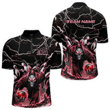 Maxcorners Custom Black And Red Lightning Grim Reaper Bowling Men Polo Shirt, Halloween Outfit MT0609