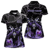 Maxcorners Custom Black And Purple Lightning Grim Reaper Bowling Men Polo Shirt, Halloween Outfit MT0609