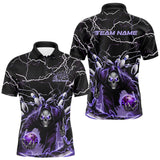 Maxcorners Custom Black And Purple Lightning Grim Reaper Bowling Men Polo Shirt, Halloween Outfit MT0609