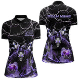 Maxcorners Custom Black And Purple Lightning Grim Reaper Bowling Men Polo Shirt, Halloween Outfit MT0609