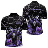 Maxcorners Custom Black And Purple Lightning Grim Reaper Bowling Men Polo Shirt, Halloween Outfit MT0609