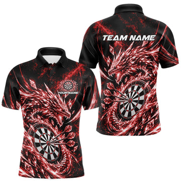 Maxcorners Custom Icy Red Cyrstal Ice Dragon Dart Team Polo Shirt For Men, Dart Player Jersey