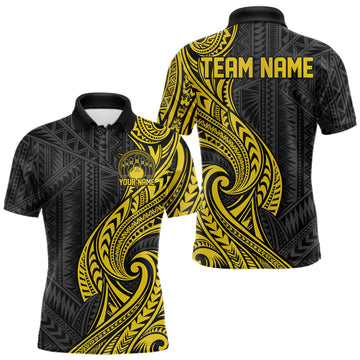 Maxcorners Custom Black And Gold Tribal Bowling Men Polo Shirt, Bowling Team League Shirt