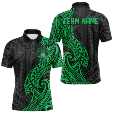Maxcorners Custom Black And Green Tribal Bowling Men Polo Shirt, Bowling Team League Shirt