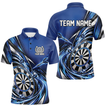 Maxcorners Custom Blue Dart Polo Shirt For Men, Dart Tournament Shirt Dart Team Jersey