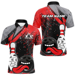 Maxcorners Custom Funny Bowling Polo Shirt For Men, Red Bowling Ball And Pin Bowling Jersey