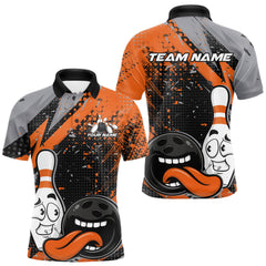 Maxcorners Custom Funny Bowling Polo Shirt For Men, Orange Bowling Ball And Pin Bowling Jersey