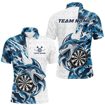Maxcorners Custom Steel Blue Camo Shark Dart Men Polo Shirt, Dart League Shirt Dart Team Outfit LM1910