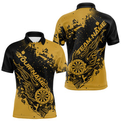 Maxcorners Custom Black And Yellow Splatter Flame Dart Skull Men Polo Shirt, Grunge Halloween Jerseys LM1610