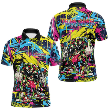 Maxcorners Custom Colorful Dripping Graffiti Funny Dartboard Dart Men Polo Shirt Team Jersey LM1910