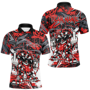 Maxcorners Custom Red Graffiti Funny Dripping Dartboard Dart Team Jersey Men Polo Shirt
