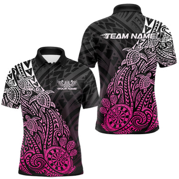 Maxcorners Custom Black And Pink Polynesian Tribal Turtle Dart Men Polo Team Shirt Outfit