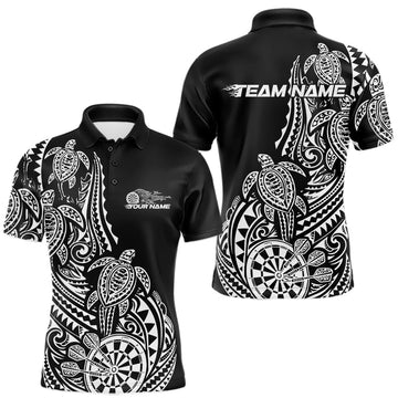 Maxcorners Custom Black And White Polynesian Tribal Turtle Dart Men Men Polo Shirt Team Uniform