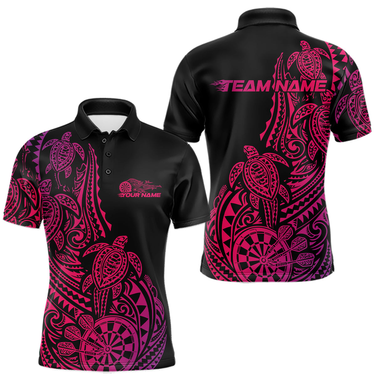 Maxcorners Custom Pink And Purple Polynesian Tribal Turtle Dart Men Men Polo Shirt Team Uniform