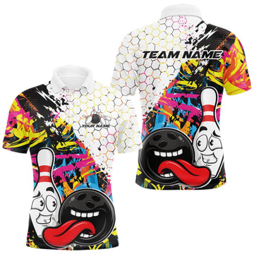 Maxcorners Funny Bowling Ball And Pin Custom Colorful Bowling Men Polo Shirt Jersey Bowler Gift LM2709