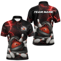 Maxcorners Custom Black And Red Thunder Lightning Black Mamba Snake Bowling Team Men Polo Shirt LM2011