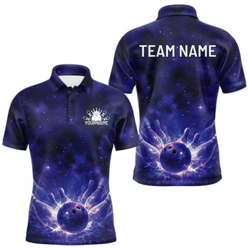 Maxcorners Custom Purple And Blue Galaxy Bowling Team Shirts For Men, Sparkling Sky Bowling Jerseys LM2201