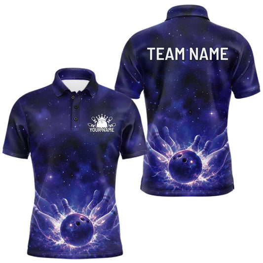 Maxcorners Custom Purple And Blue Galaxy Bowling Team Shirts For Men, Sparkling Sky Bowling Jerseys LM2201