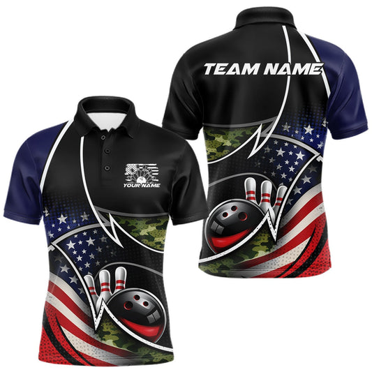 Maxcorners Custom Patriotic US Flag Bowling Team Shirts, Freedom Military Camo Men Bowling Jerseys LM2201