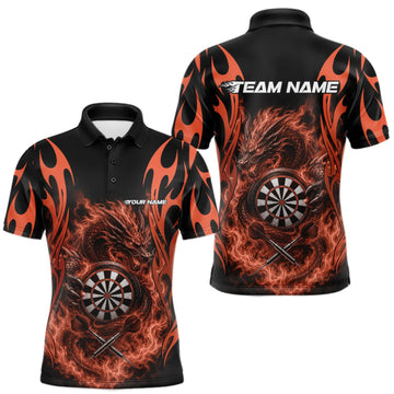 Maxcorners Custom Black And Orange Tribal Flame Dragon Dart Jersey, Dart Team Men Polo Shirt LM0409