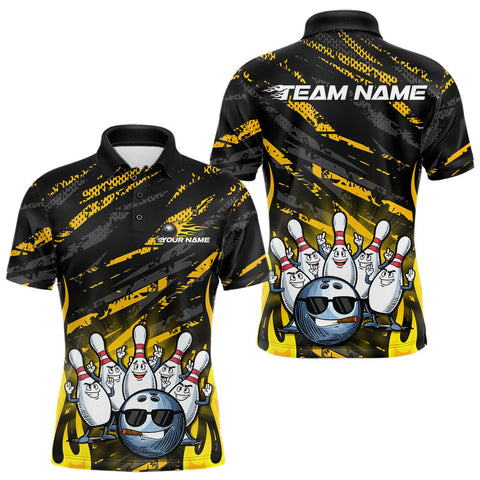 Maxcorners Custom Yellow Camo Funny Flame Bowling Men Polo Shirts, Bowling Team League Shirt LM0611