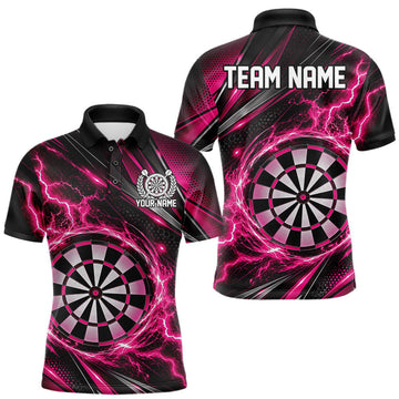 Maxcorners Custom Black And Pink Thunder Lightning Dart Jersey Dart Men Polo Shirt For Team