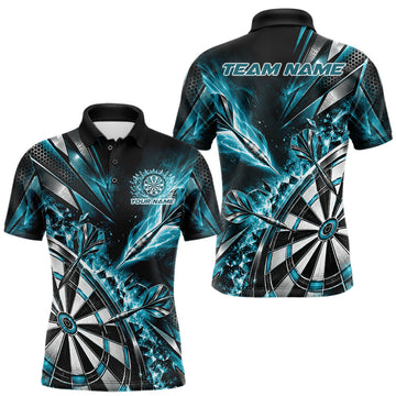 Maxcorners Custom Teal Blue Ice Crystal Dart Men Polo Shirt, Dart Team Jersey Matching Outfit