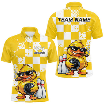 Maxcorners Custom Funny Thug Life Bowling Duck Men Team Shirt, Checkerboard Duck Bowling Jerseys LM1307