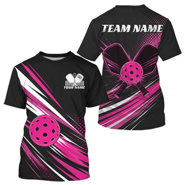 Maxcorners Custom Black And Pink Pickleball Men T-Shirts, Pickleball Tournament Team LM0609