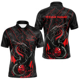 Maxcorners Custom Gray And Red Camo Dragon Claws Bowling Men Polo Shirts, Team Bowling Jerseys MT1309