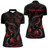 Maxcorners Custom Gray And Red Camo Dragon Claws Bowling Men Polo Shirts, Team Bowling Jerseys MT1309