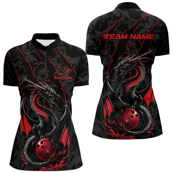 Maxcorners Custom Gray And Red Camo Dragon Claws Bowling Men Polo Shirts, Team Bowling Jerseys MT1309