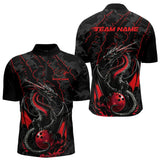 Maxcorners Custom Gray And Red Camo Dragon Claws Bowling Men Polo Shirts, Team Bowling Jerseys MT1309