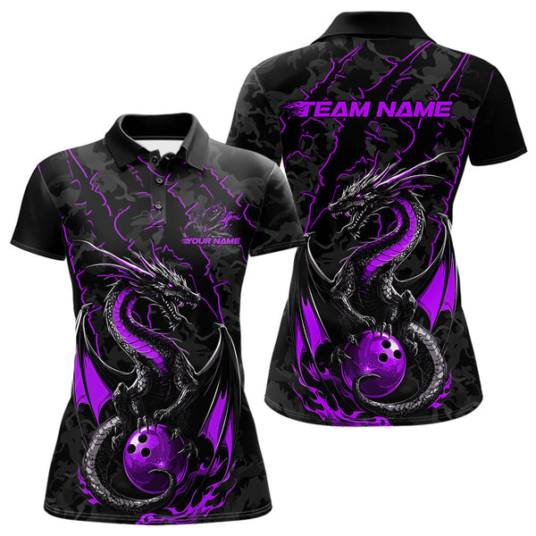 Maxcorners Custom Gray And Purple Camo Dragon Claws Bowling Men Polo Shirts, Team Bowling Jerseys MT1309