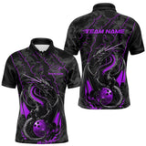 Maxcorners Custom Gray And Purple Camo Dragon Claws Bowling Men Polo Shirts, Team Bowling Jerseys MT1309