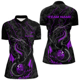 Maxcorners Custom Gray And Purple Camo Dragon Claws Bowling Men Polo Shirts, Team Bowling Jerseys MT1309