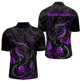 Maxcorners Custom Gray And Purple Camo Dragon Claws Bowling Men Polo Shirts, Team Bowling Jerseys MT1309