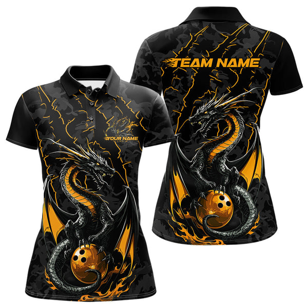 Maxcorners Custom Gray And Yellow Camo Dragon Claws Bowling Men Polo Shirts, Team Bowling Jerseys MT1309