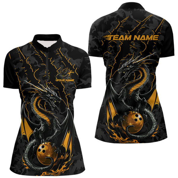 Maxcorners Custom Gray And Yellow Camo Dragon Claws Bowling Men Polo Shirts, Team Bowling Jerseys MT1309