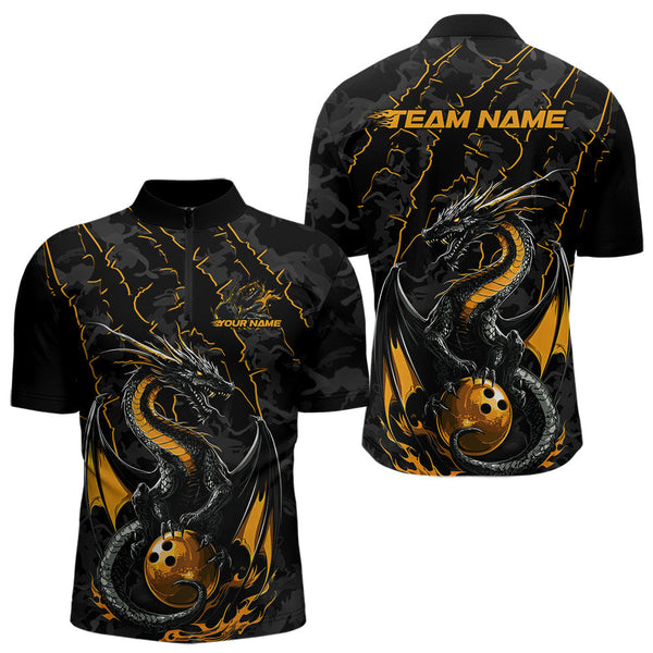 Maxcorners Custom Gray And Yellow Camo Dragon Claws Bowling Men Polo Shirts, Team Bowling Jerseys MT1309
