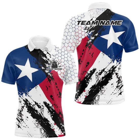 Maxcorners Grunge Style Texas Flag Custom Patriotic Bowling League Men Polo Shirt For Team