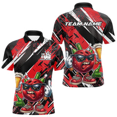 Maxcorners Custom Funny Bowling Ball Drink Beer Bowling Men Polo Shirt, Grunge Red Team Shirt LM1411