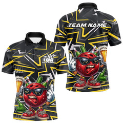 Maxcorners Custom Funny Bowling Ball Drink Beer Bowling Men Polo Shirt, Yellow Bowling Team Shirt LM1411
