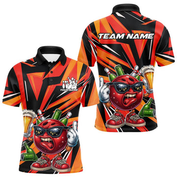 Maxcorners Custom Funny Bowling Ball Drink Beer Bowling Men Polo Shirt, Orange Bowling Team Shirts LM1411