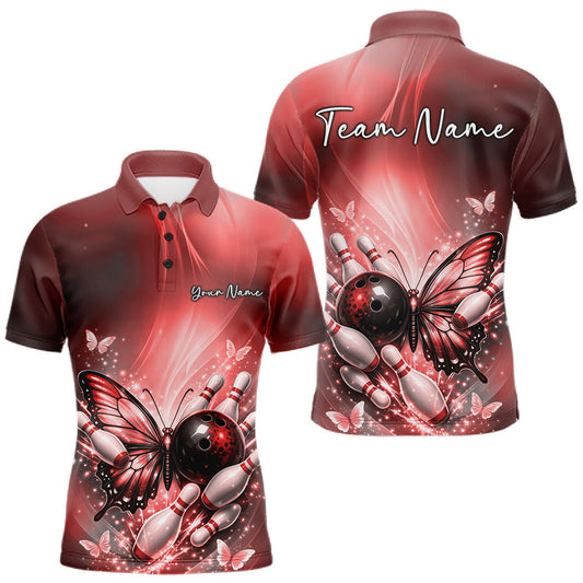 Maxcorners Custom Colorful Rainbow Colors Butterfly Bowling Team Shirt For Men, Bowling League Shirt