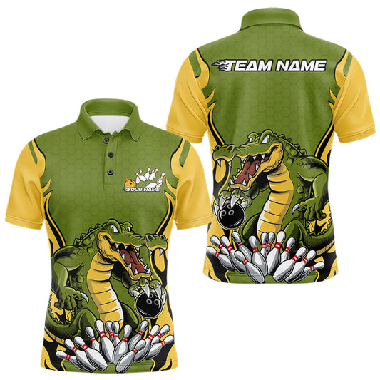 Maxcorners Custom Funny Alligator Bowling Polo Shirt For Men, Alligator Bowling Team League Shirt LM1903